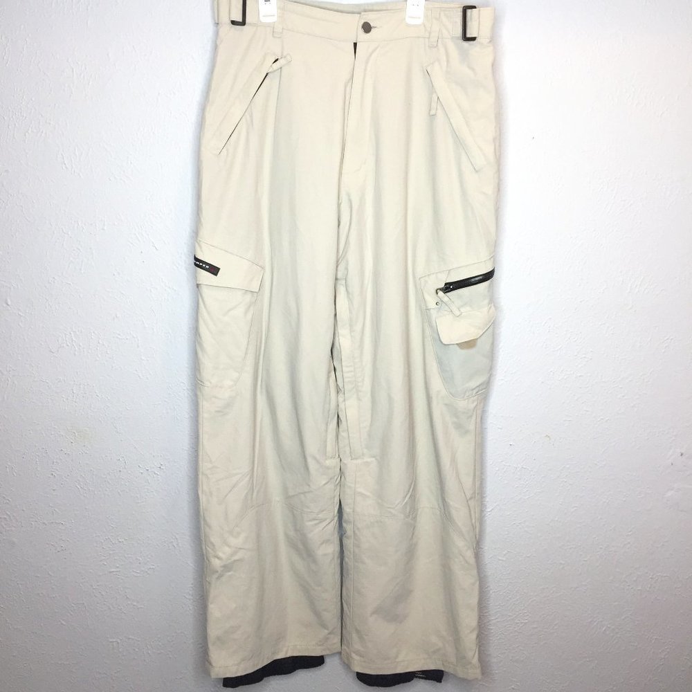 Kemper women's size M, beige snowboard/snow pants loaded with features.